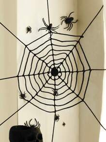1 pieza Decoración de pared de telaraña de Halloween - Telaraña de araña extra grande en negro, adecuada para casa encantada interior y exterior, chimenea, porche, decoración de pared de fiesta - Decoración de araña aterradora y espeluznante de Halloween, decoración de habitación, decoración del hogar, decoración de dormitorio, decoración de pared, decoración de sala de estar, decoraciones de fiesta festiva