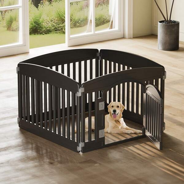  OLIXIS Dog Playpen 4 Panel 24" Plastic Exercise Pen With Door Small Puppy/Medium Dogs Animal Pet For Outdoor, Garden, Yard, RV Camping,White