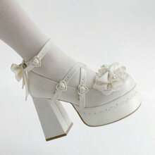 The Thick Sole Gives The Shoe A Sweet Touch. Japanese Pearl Straps Add A Vibrant Look To These Thick-Soled Shoes. Elegant Lolita