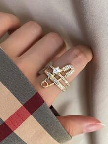 1 peça broche de estrela com strass estilo minimalista e conjunto de anel de cobre, adequado para casais, uso diário, festa, presente de festival