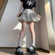 つぼみスカート レディース 夏 カレッジスタイル ハイウエスト Aライン チュチュスカート スカート スイート クール ランタン スカート 露出防止スカート - ブラック - チェックする 5