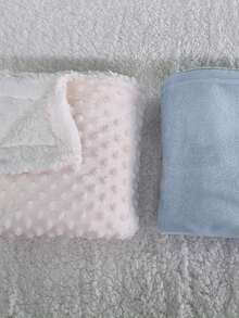 Kit 2 Items For Baby Girl Boy Blanket + Plain Microfiber Blanket Maternity Exit Blanket - 雙面米色+純藍色 - 查看 2