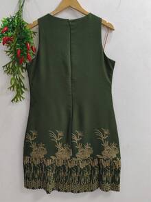 Plain  Dress With Fake - Dark Green - View 2