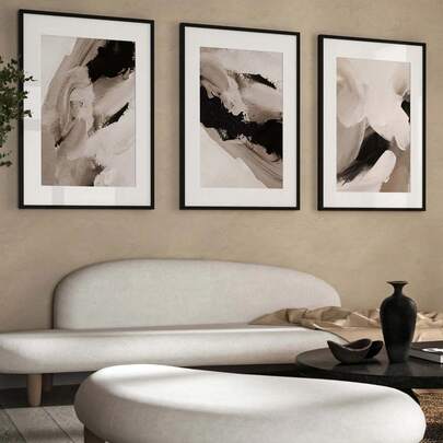 3pcs, Wall Arts, Vintage Posters, Black And Beige Wall Art, Set Of 3 Prints, Neutral Wall Art, Abstract Art, Minimalist Wall Art, Gallery Wall Set, Living Room Decor, Japandi, Living Room Decor, Bedroom Decor Aesthetic, Housewarming Gift, Unframed