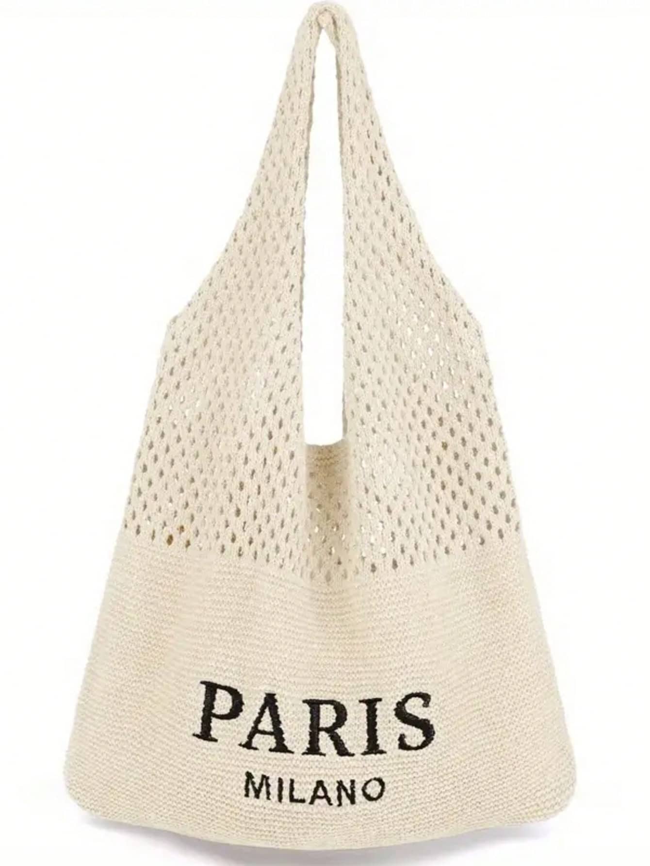 Dzianinowy Vintage Hollow-Out Crocheted Crop Top Z Modną Torebką, Wszechstronna Torebka