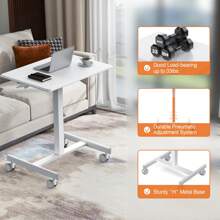 Rolling Desk Laptop Cart For Home, Office, Classroom, Bedside Table Mobile Laptop Vertical Desk Adjustable Height, Small Mobile Desk Workstation With Wheels, Portable Rolling Computer Desk Cart (White)
