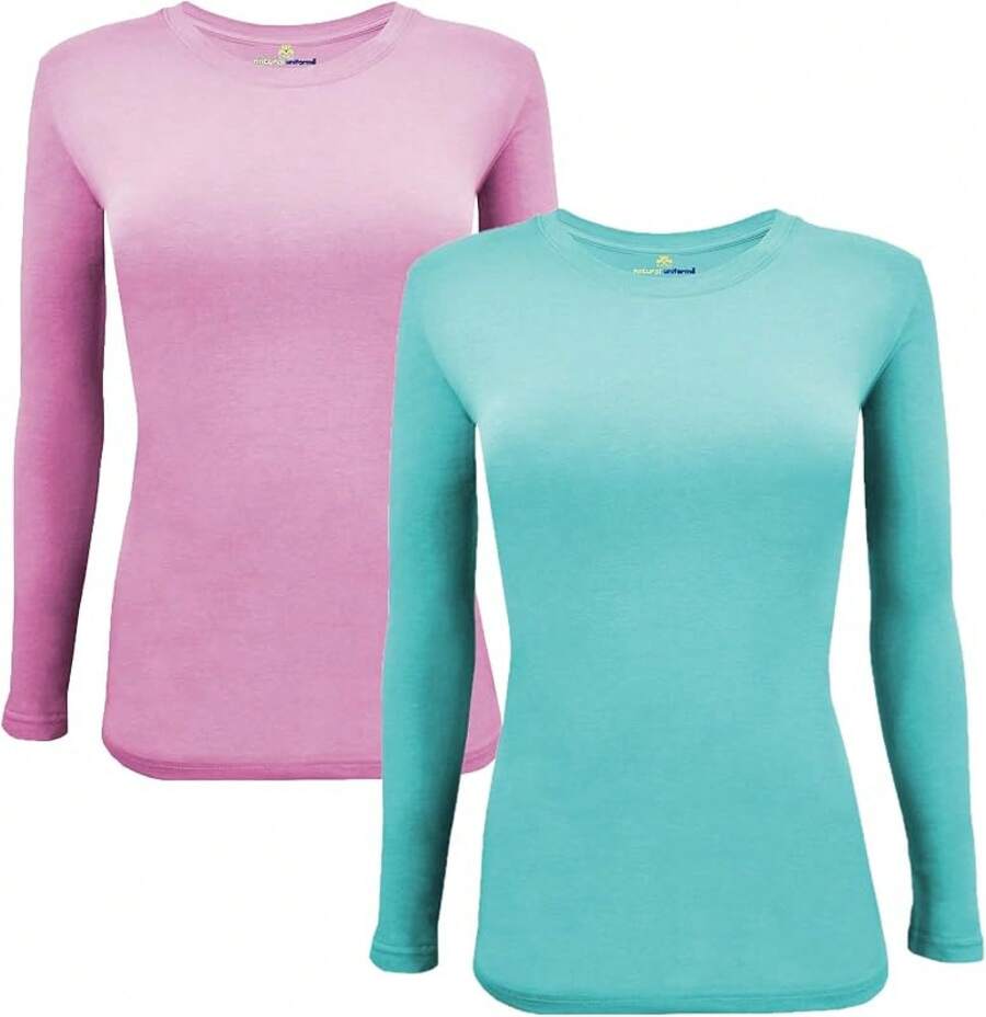 Women's Under Scrub Tee Crew Neck Long Sleeve-Shirt - Z-2pk-pnk/Aqq - 查看 1