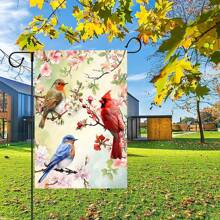 1 Gartenflagge 2D Banner Polyester Willkommen Frühling/Sommer Kardinäle und Vögel Gartenflagge, 30 * 45cm/70 * 100cm, Polyesterfaser Gewebe, bunt bedrucktes Außenbanner, geeignet für Hof, Garten, Rasen, Heim-Dekoration, naturinspiriertes Design