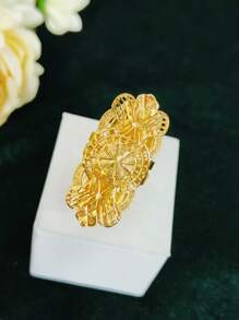 1 pieza Anillo alargado de dedo con baño de oro de cobre a la moda para mujeres, adecuado para bodas, fiestas, bailes de graduación, Día de la Madre, cumpleaños. Anillo abierto y ajustable.