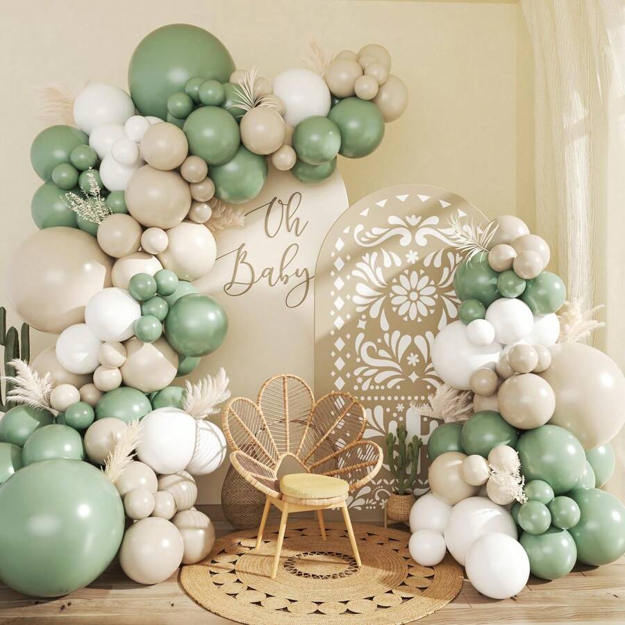 107pcs Sage Green & White Balloon Arch Kit, Assorted Size Balloons For Birthday, Baby Shower, Gender Reveal, Wedding Party Decor