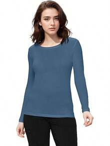 Women's Under Scrub Tee Crew Neck Long Sleeve-Shirt - Stellar Blue - View 2
