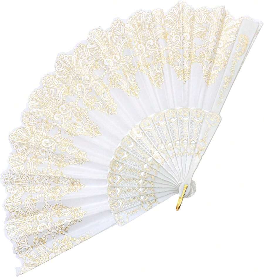 Handheld Chinese Folding Fan Hand Fans For Women Foldable Bulk For Party Wedding Church Dancing (White) - 白色 - 查看 1