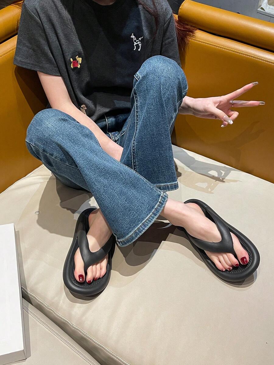 男女通用人字拖,防滑时尚休闲人字拖,适合夏季、户外沙滩 - 黑色 - 查看 1