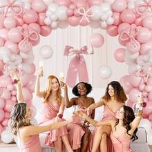94Pcs Pink & White Bow Balloon Arch Kit, Including Pink & White Bow Balloons, Ideal For Baby Shower, Gender Reveal, Baby Shower, Pink Bow Birthday Party Decorations - Pink - View 4