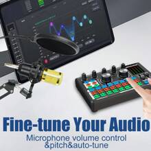 Live Sound Card And Audio Interface With DJ Mixer Effect And Speech Converter, Stereo Mixer, Suitable For Live Streaming, Recording Studio, And Gaming