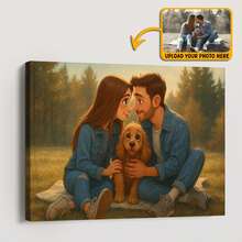 Custom Cartoon Couple Canvas Print, Personalized Photo To Canvas Art, Unique Anniversary Gift For Couples, Wedding Gift, Handmade Portrait Art - Upload Photos And Have Them Processed By Professional Designers,Graphic Print,Warm Ambience, Autumn Home Refresh, Scandinavian Cozy Home, Warm Ambience,Home Harmony - As Shown - View 2