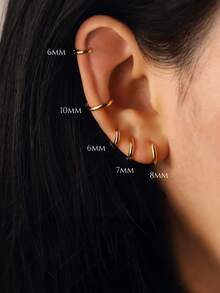 10pcs Stainless Steel Ear Hoop Earrings Women Earrings Men Punk Hiphop Gift Fashion Jewelry Piercing Accessories,Golden Jewelry, And Anti-Allergy - Hoop Earrings - View 4