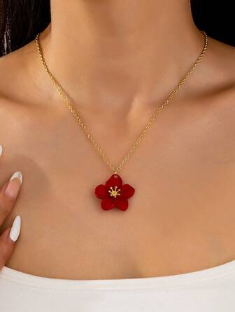 1pc Tropical Floral Pendant Necklace For Women