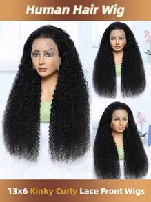 Peruca de Cabelo Humano Encaracolado e Crespo, Peruca de Cabelo Humano 13x6 Frente de Laço, Peruca Frontal de Laço Transparente Encaracolada e Crespa, Densidade de 180% para Mulheres, Cabelo Humano Brasileiro Afro Encaracolado Pré-Tricotado, Nós Pequenos 180% 18 20 22 Polegadas, Linha de Cabelo Natural, Uso para Festa, Feriado, Festivais