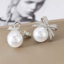1 Pair Floral Pearl & CZ Earrings For Women – Elegant Non-Piercing Clip-On Earrings, Bridal Wedding Jewelry, Sparkling Anniversary Gift For Her