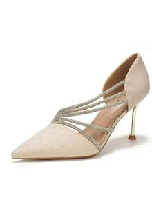 RevReaL Vintage Glam Summer Stiletto Heels With Rhinestone Straps – Bohemian Chic Elegant Wedding - Gold - View 2