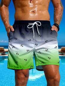 Bañadores de hombre con estampado de ancla vibrante con cordón | Tela no elástica, perfecto para vacaciones en la playa | Ropa para vacaciones en la playa, bañadores con cordón - Multicolor - Ver 1