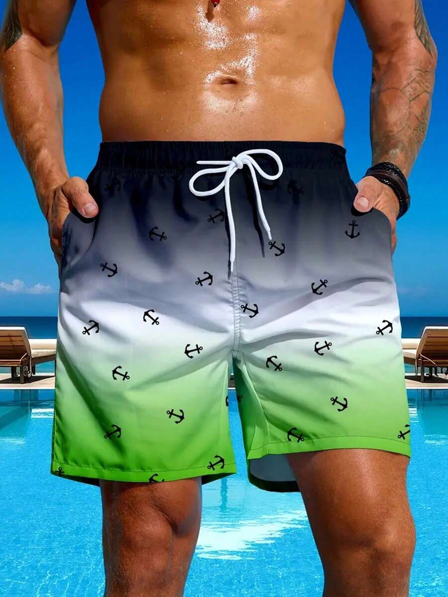 Bañadores de hombre con estampado de ancla vibrante con cordón | Tela no elástica, perfecto para vacaciones en la playa | Ropa para vacaciones en la playa, bañadores con cordón - Multicolor - Ver 1