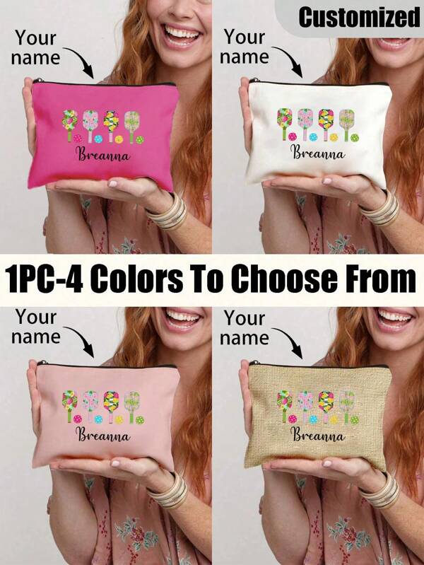 1pc Personalized Polyester Cosmetic Bag With Pickleball Design - Customizable Name, Portable Zipper Storage Bag, Clutch Travel Makeup Organizer Bag, Pickleball Player Gift Unisex-Adult, Travel Organizer With Zipper, Lightweight Zipper Cosmetic Bag Is Also Perfect For Coin Purse, Pencil Case, Pickleball Player Gift Unisex-Adult, Perfect For Shopping, Date, Vacation, Travel, Festival, Party Or As A Gift, Ideal Gift.