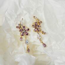 Sweet Purple Flower Pendant Earrings, High-End Tassel Earrings, Women's Jewelry, Fashionable Women's Essential Items, Suitable For Daily Wear - Màu tím - Xem 6