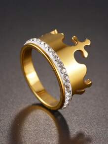 1 pieza Anillo de acero inoxidable de corona de lujo para mujer