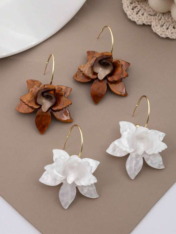 1 par de pendientes de flor de gardenia blanca con pétalos exagerados, accesorios de lujo con diseño francés único