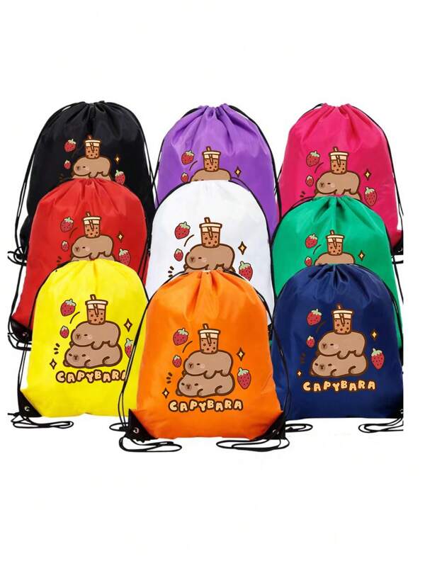 1 Piece Kawaii Large Capacity Cartoon Capybara Print New Style Casual Versatile Backpack Drawstring Bag, For Spring And Summer, Closure, Birthday Gift The Spring Festival Back To School Season, Very Suitable Teenagers Go School, Sports, Swimming, Fitness, Daily Travel, Shopping, Travel Vacation.