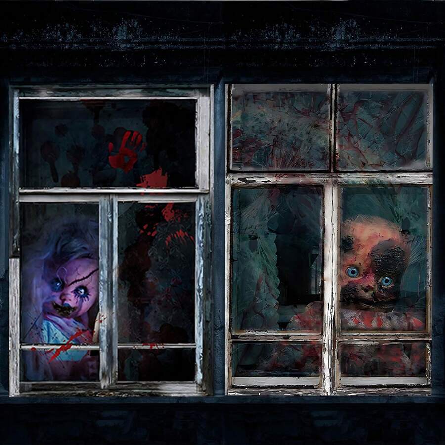 1 szt. - Straszna zasłona na okno z motywem horroru krwi, dekoracja na ścianę, drzwi, dekoracja domu, dekoracja na Halloween, dekoracja jesienna, dekoracja pokoju, dekoracja jesienna - Wielokolorowe - Zobacz 1