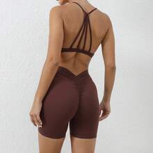 Women's High Waist Sexy V Back Yoga Shorts For Tummy Control Fitness Athletic Workout Running Shorts Sport Butt Scrunch Booty Yoga Shorts Buttery Soft Tummy Control Gym Shorts For Workout Sport Running Biking - 咖啡棕 - 查看 4