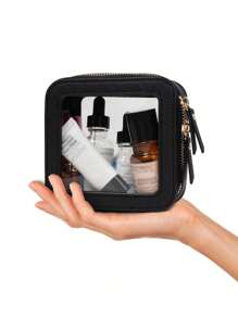 Clear Small Cosmetic Bag For Purse Clear Mini Makeup Bag For School Cute Clear Make Up Pouch For Travel Tiny Leather White Make Up Organizer Case For Backpack Toiletry Bag Waterproof Square Pouch With Zipper, Pencil Case, Lipstick Pack Bag Makeup Bags