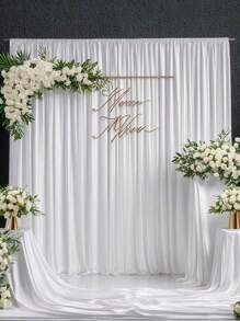 1 Piece Luxurious Elegant White Chiffon Satin Backdrop Curtain - White Polyester Polyester Stretch Fabric, Wrinkle And Fade Resistant - Perfect For Weddings, Parties, Ceremonies And More - Elegant Decoration For Brides, Anniversaries, Birthdays And Engagements