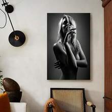 Impresión en lienzo con marco elegante de estilo Vogue, póster de retrato femenino monocromo de alta calidad para decoración de sala de estar, dormitorio, oficina y cafetería - regalo decorativo para el hogar, impresión en lienzo póster decorativo - Enmarcado(Enmarcado) - Ver 2