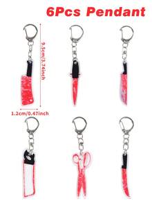 6 件亚克力钥匙扣，2D 吊坠，带有红血刀设计，女士包包和钱包的钥匙圈，非常适合万圣节礼物、万圣节装饰、万圣节派对装饰、万圣节不给糖就捣蛋装饰、万圣节快乐装饰