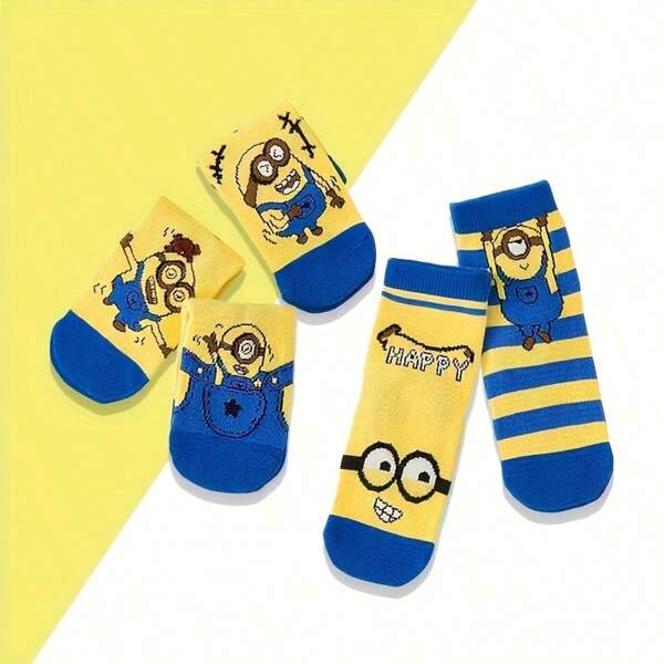 Minions 5 أزواج من الجوارب المصممة بأشكال عصرية، قابلة للتنفس ومريحة للارتداء اليومي أو لأغراض هدايا المناسبات، إكسسوارات عيد الهالوين، تصميم ممتع، سطح لامع