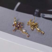 Sweet Purple Flower Pendant Earrings, High-End Tassel Earrings, Women's Jewelry, Fashionable Women's Essential Items, Suitable For Daily Wear - Màu tím - Xem 3