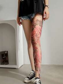 1 Pair Of Spring And Summer Flower Legs Stockings 360-Degree Tattoo Printed Socks For Women, High-Quality Colorful Tattoo Domineering Pantyhose