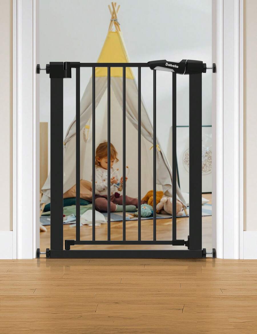 26-28.5 Inch Narrow Easy Install Baby Gate, Auto-Close Pet Gate For Small Stairs And Doorways, NO Drilling Pressure Mounted, NO Extensions - 黑色 - 查看 1