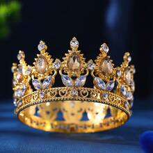 Baroque Round Crown Headpiece, Alloy Rhinestone Crown, Suitable For Wedding Decor, Party, Birthday, Performance, Bouquet Decor