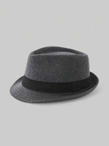1 Stück einfarbiger, boho-lässiger, retromodischer Polyester-Filzhut mit Verzierungen, weicher Woll-Fedora-Hut, Gentleman Bowlerhut, geeignet für Herbst/Winter, modisch und elegant für den Alltag