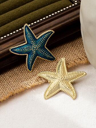 1pc Fashionable Enamel Starfish Brooch, Summer Tropical Style Ocean Element Women Accessories