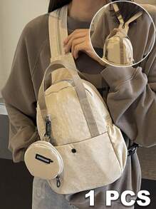Bolso casual tipo bandolera, bolso de hombro, bolso de mensajero, mochila, bolso escolar, bolso multifuncional ajustable con monedero, de alta calidad en color beige, de gran capacidad y volumen, puede contener tabletas, paraguas, vasos de agua, diseño sencillo y de moda, con cierre de cremallera, adecuado para la temporada de regreso a la escuela, viajes, senderismo, actividades físicas, salidas y necesidades diarias, un regalo perfecto