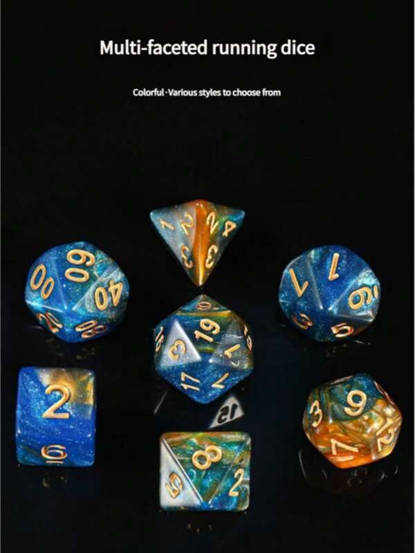 Multi-Sided Dice Set With Starry Sky Pattern, 4/6/8/10/12/20 Facets Dice Prop For Tabletop RPG, Collection, Gift, Home Decor, Includes 7 Dice