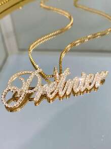 Collar con nombre con diamantes brillantes, collar con nombre de cristal, collar personalizado, collar con texto de nombre, joyería congelada, regalo para mujer, regalo para dama de honor, nombre personalizable de estilo sencillo para uso diario, productos que incluyen caja de regalo, regalo del Día de San Valentín, regalo de cumpleaños, regalo del Día de la Madre, regalo diario