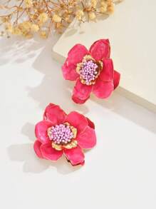 1 Pair Elegant Floral Earrings, Sweet & Fresh And Simple Style, Versatile High-End Exquisite Pink Flower Earrings, Retro Camellia Earrings, Suitable For Women To Wear Casually And On Vacation
