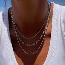 Collar minimalista de varias capas de plata, cadena de acero inoxidable multicapa, resistente al agua y sin decoloración, collar de joyería para vacaciones de verano, regalo festivo para ella